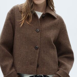 Mango Brown Houndstooth Cropped Jacket